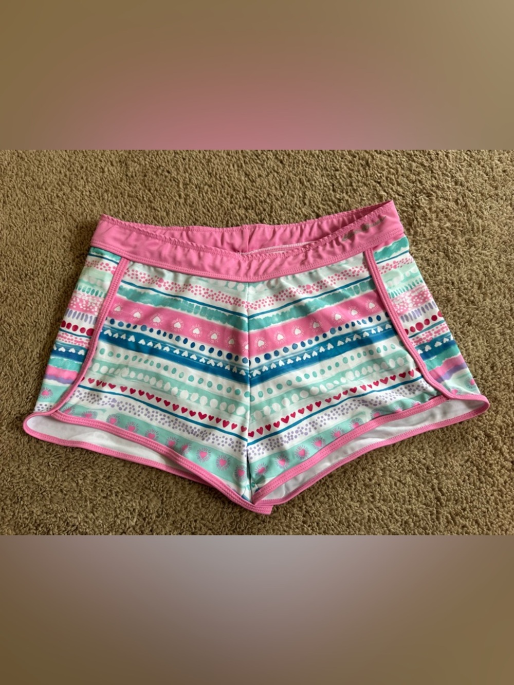 Eddie Bauer Pink Multi-Stripe Girls Swim/Active Shorts.